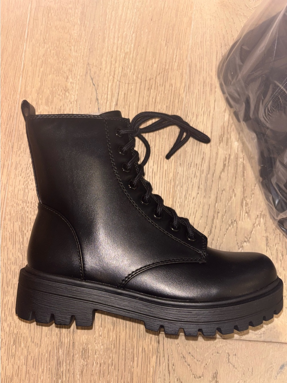 Soda Black Lace-Up Platform Combat Boots